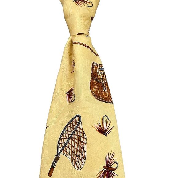 VTG Robert Talbott Men Silk Necktie Tellow Fly‎ Fishing Corpcore Business Career - Picture 1 of 10